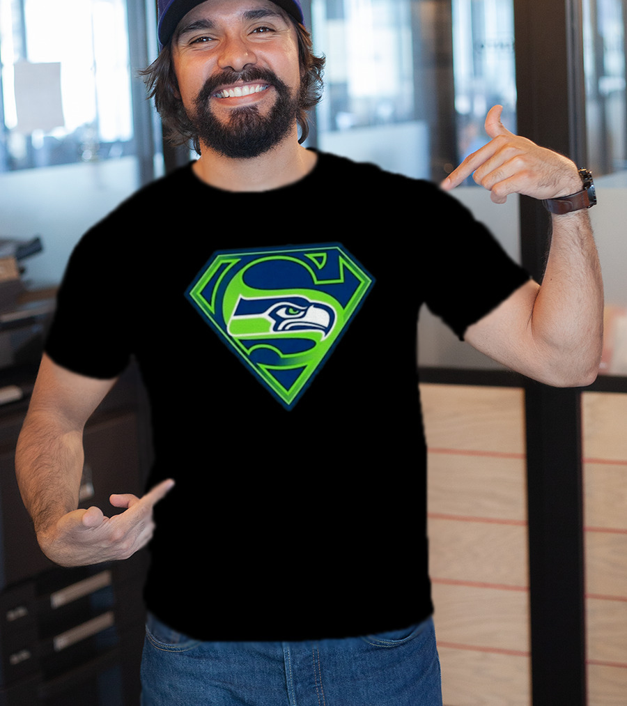 Seattle Seahawks Superman Logo S Symbol Fusion T-Shirt