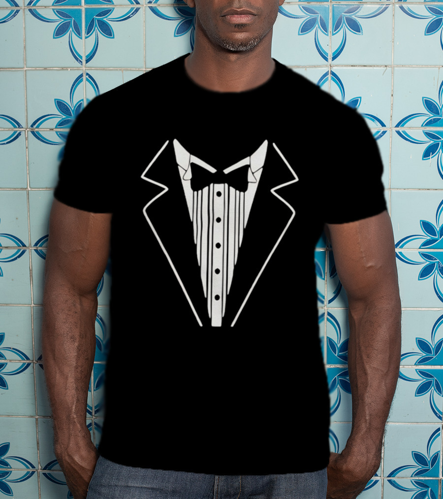 Tuxedo Suit Formal Wear Costume Tux Bow Tie Buttons T-Shirt