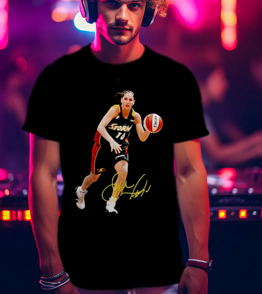 Sue Bird Autograph Seattle Storm Dribbling Basketball 10 T-Shirt