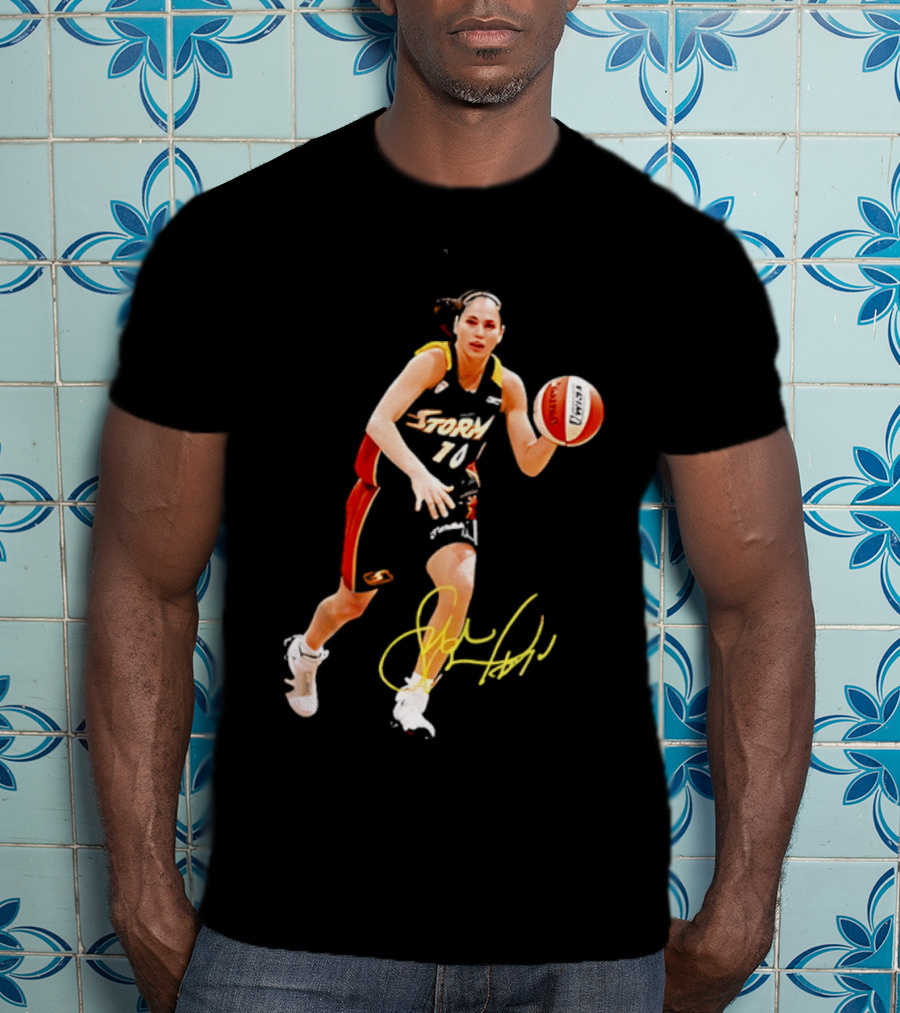 Sue Bird Autograph Seattle Storm Dribbling Basketball 10 T-Shirt