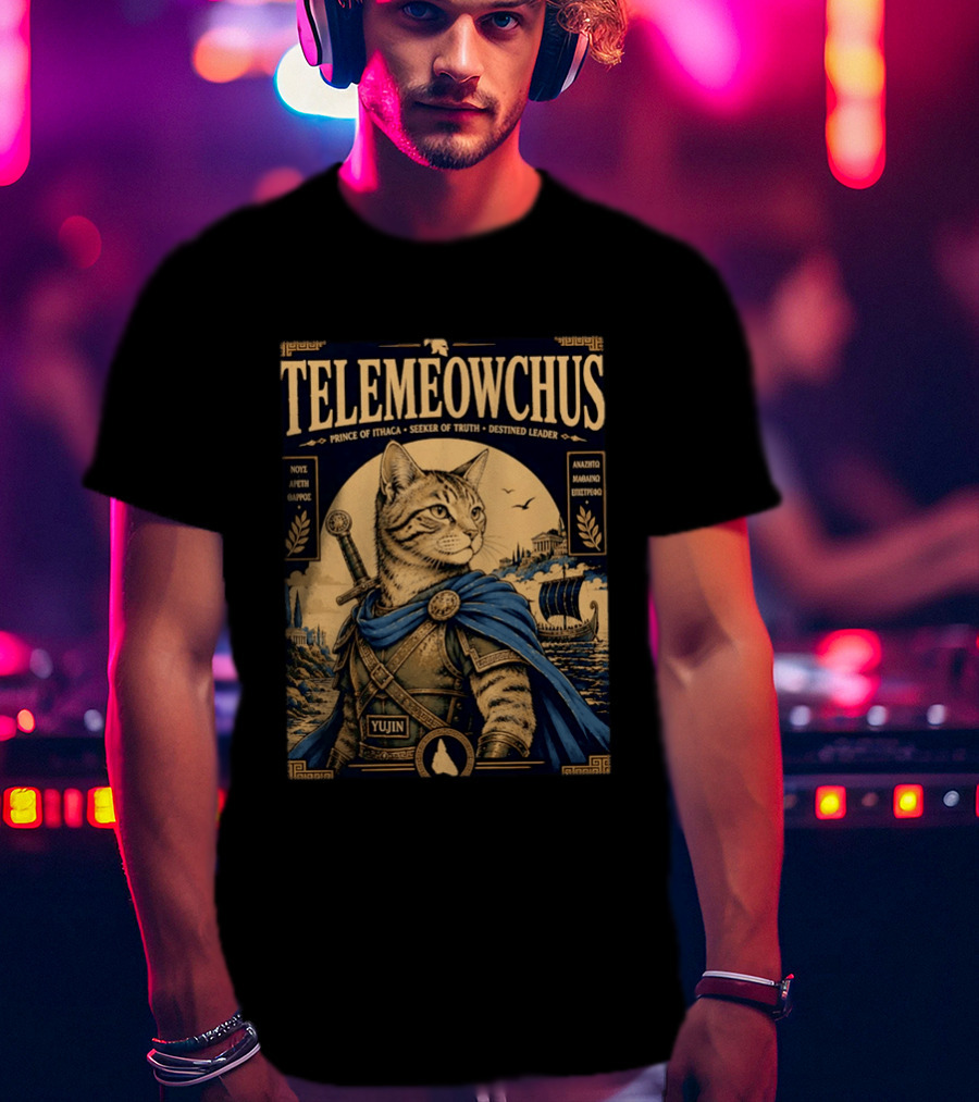 TELEMEOWCHUS Prince Of Ithaca Seeker Of Truth Destined Leader Yujin Greek Mythology Cat Warrior T-Shirt