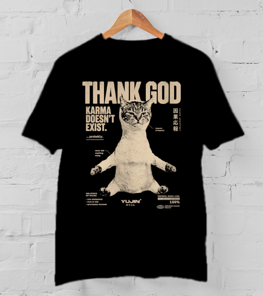 Thank God Karma Doesn't Exist Probably Cat Drawing Yijun Studio Percent Diagram T-Shirt