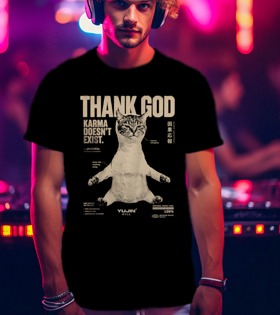 Thank God Karma Doesn't Exist Probably Cat Drawing Yijun Studio Percent Diagram T-Shirt