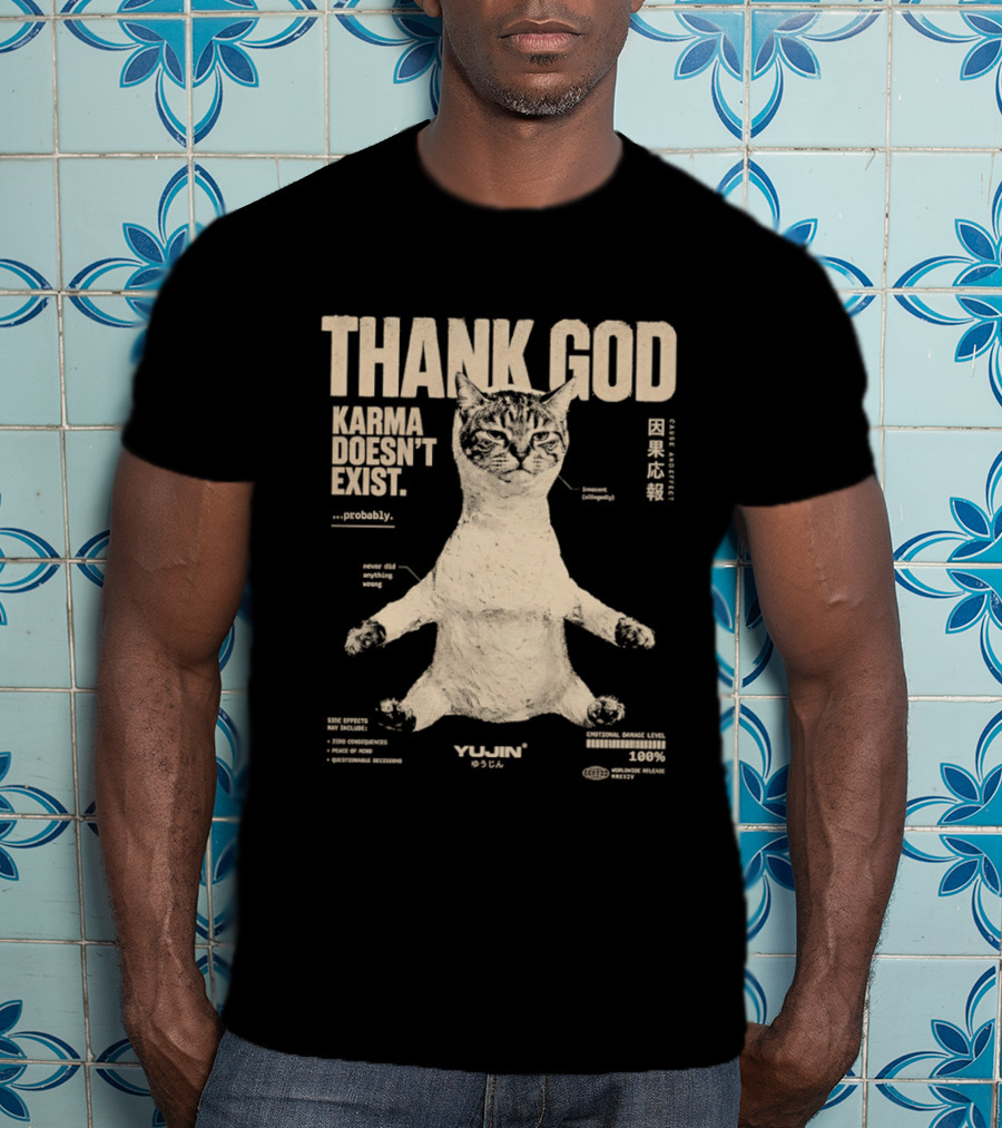 Thank God Karma Doesn't Exist Probably Cat Drawing Yijun Studio Percent Diagram T-Shirt