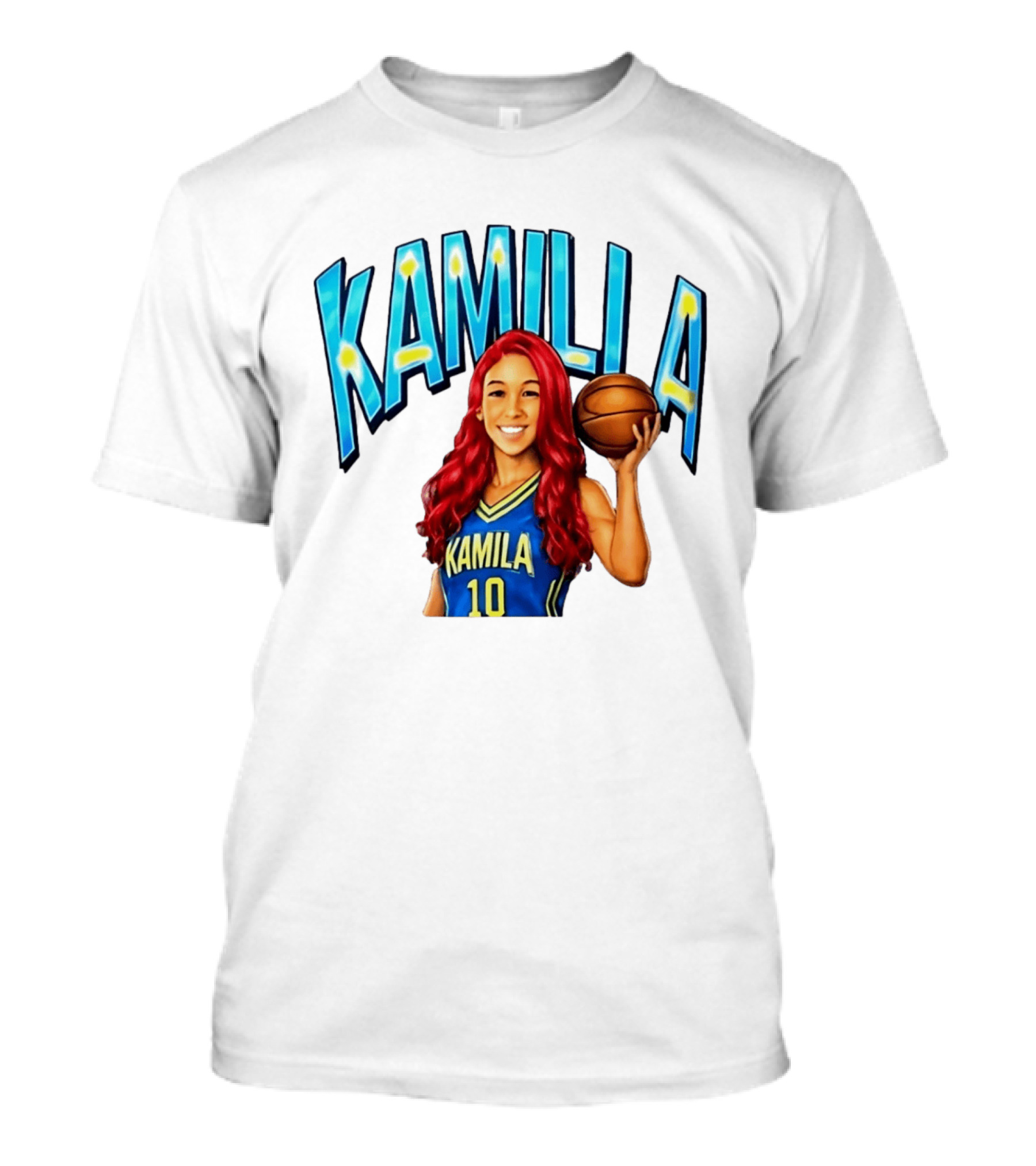 Kamilla Cardoso Basketball Art With Blue And Yellow Jersey T-Shirt