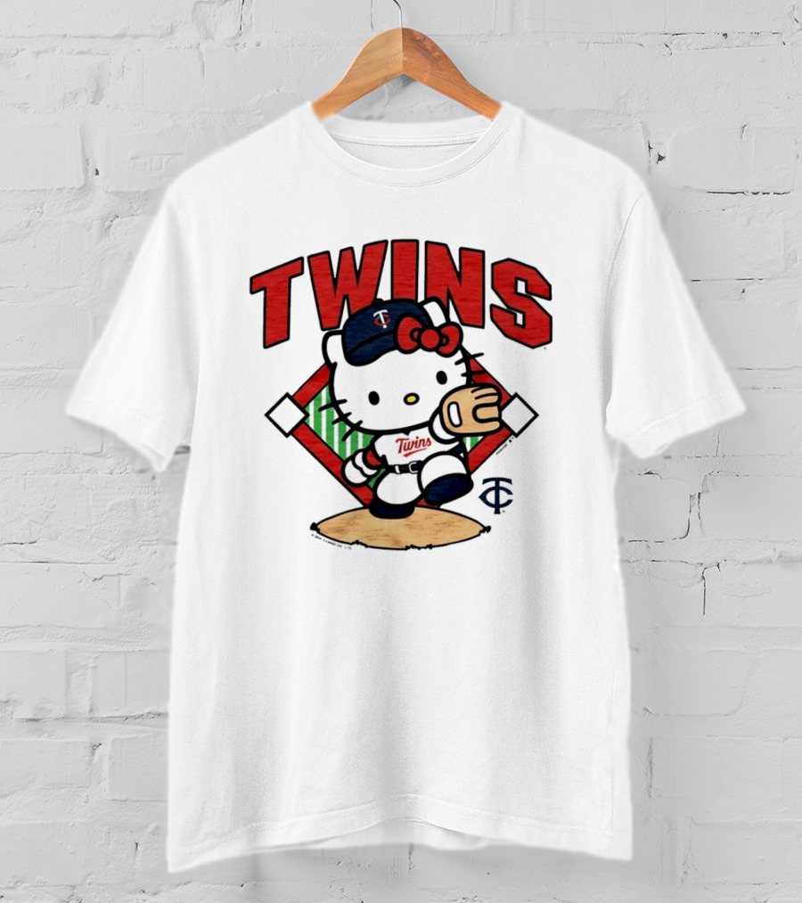 Hello Kitty Twins Baseball Distressed MLB Player Cartoon T-Shirt