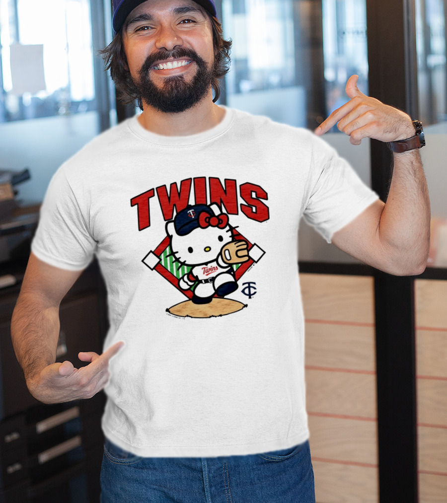 Hello Kitty Twins Baseball Distressed MLB Player Cartoon T-Shirt