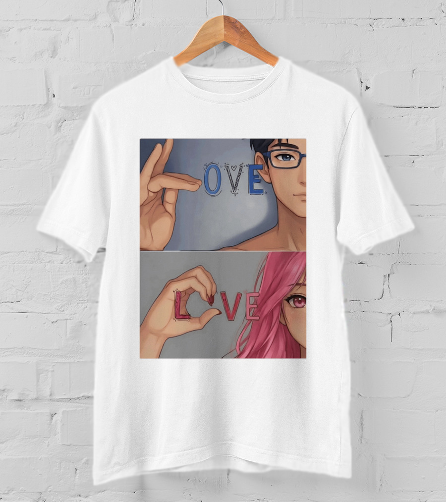 Love Love Anime Couple Hand Gesture T-Shirt