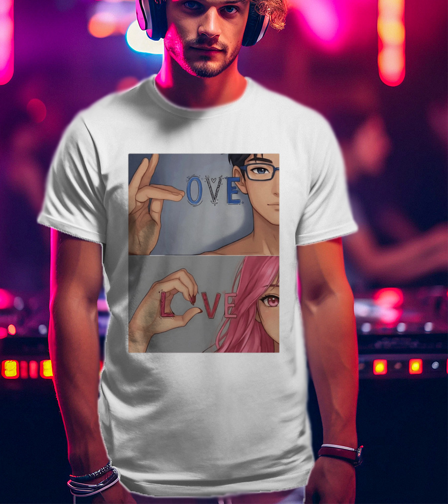 Love Love Anime Couple Hand Gesture T-Shirt