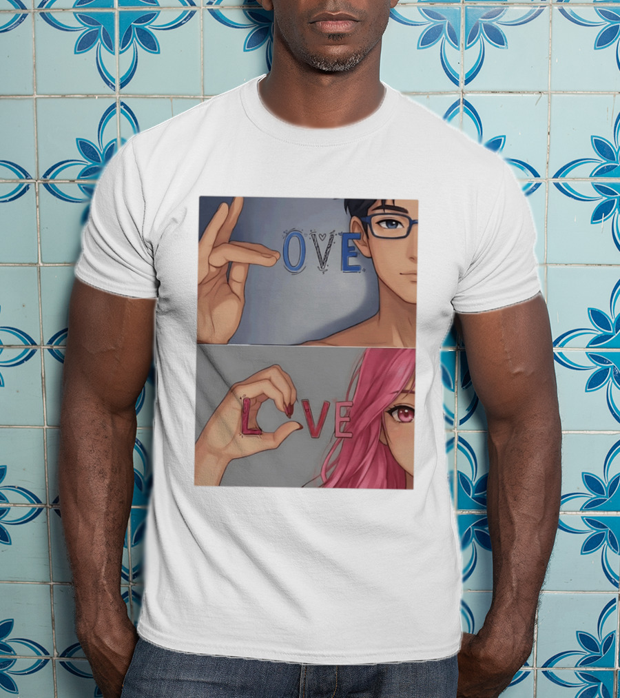 Love Love Anime Couple Hand Gesture T-Shirt