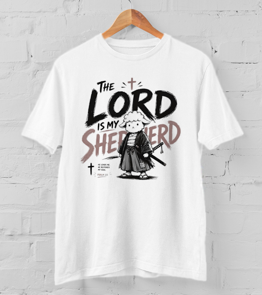 The Lord Is My Shepherd Samurai Sheep Christian Cross T-Shirt