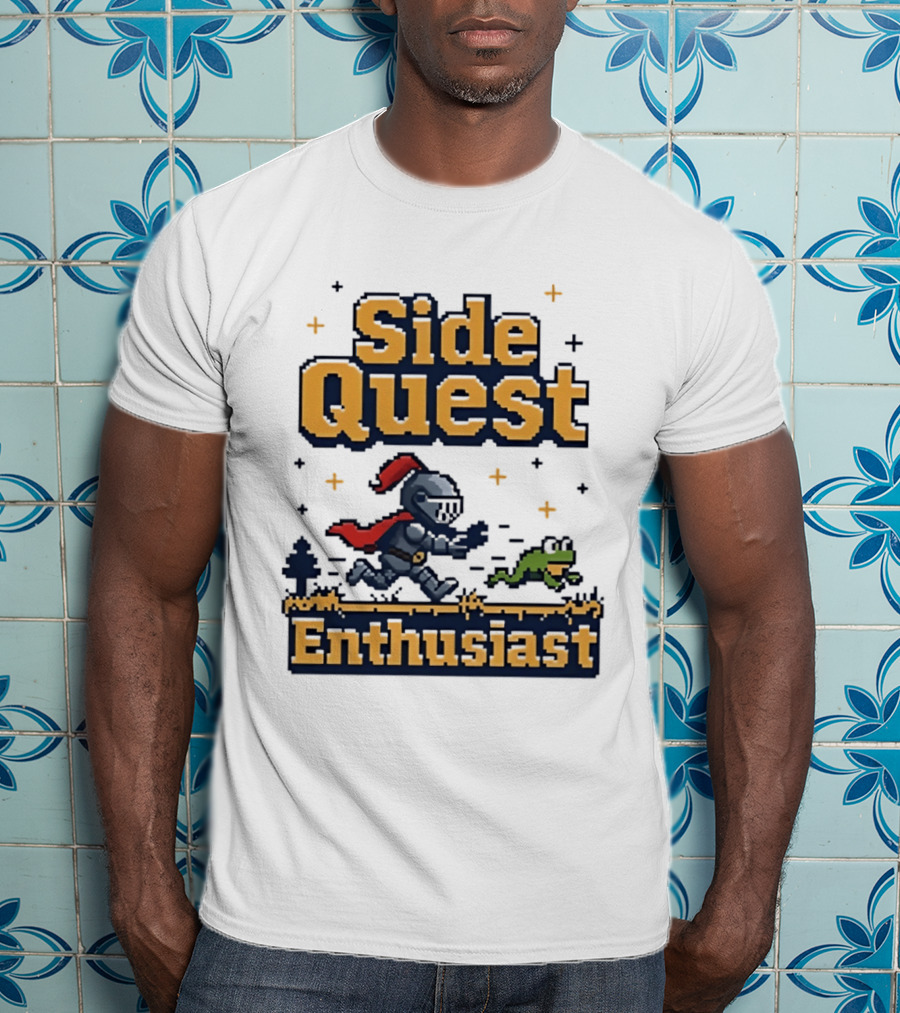 Side Quest Enthusiast Knight Chasing Frog Adventure T-Shirt