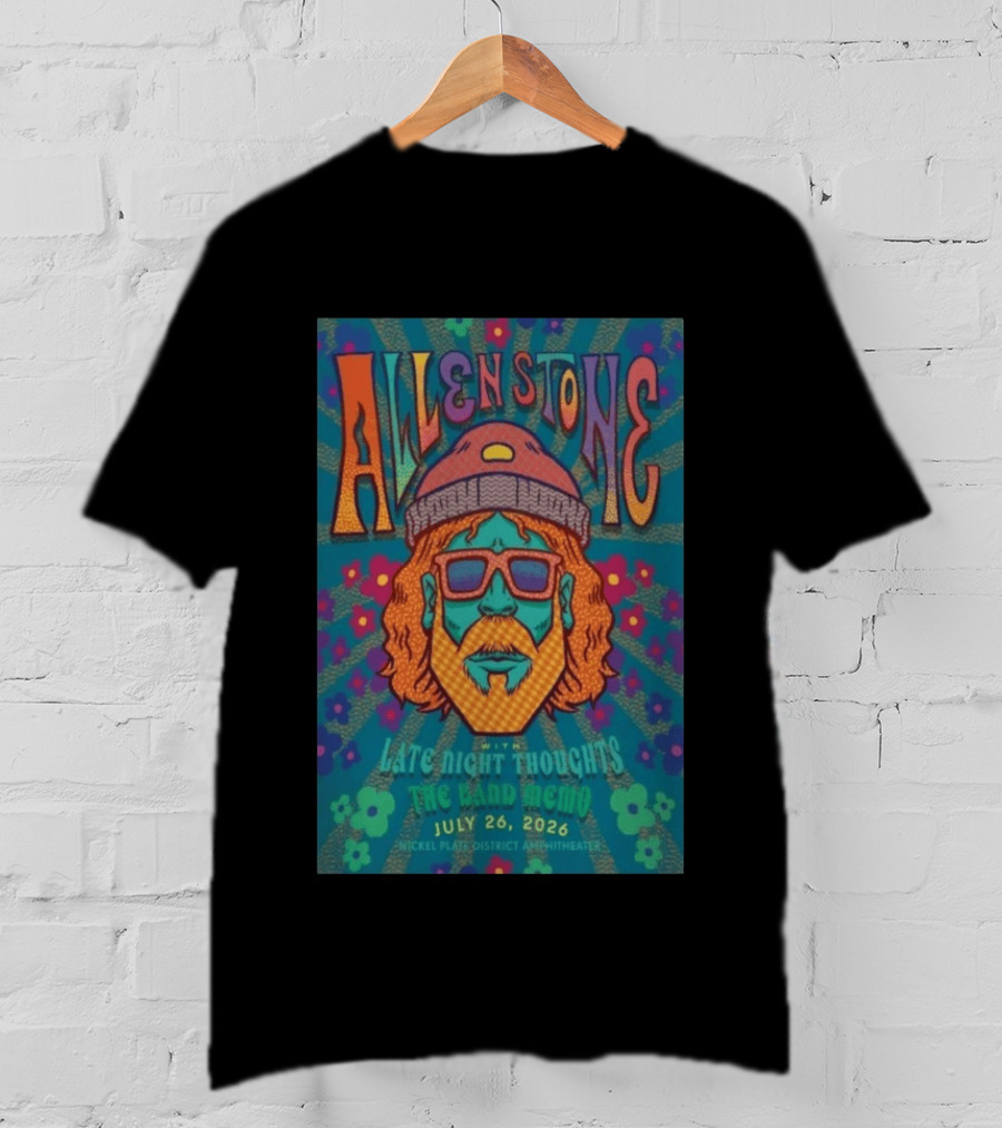 Allen Stone Fishers Indiana Late Night Thoughts The Band Memo July 26 2026 Nickel Plate District Amphitheater T-Shirt
