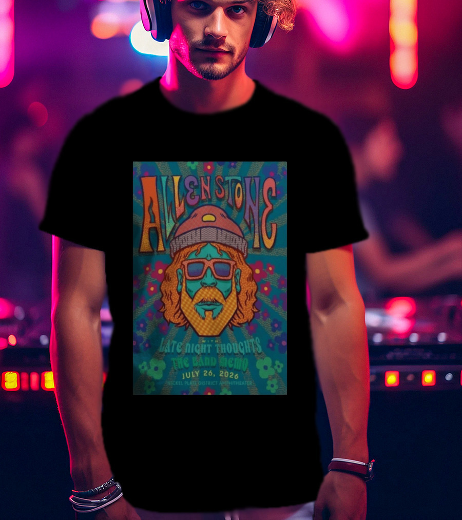 Allen Stone Fishers Indiana Late Night Thoughts The Band Memo July 26 2026 Nickel Plate District Amphitheater T-Shirt