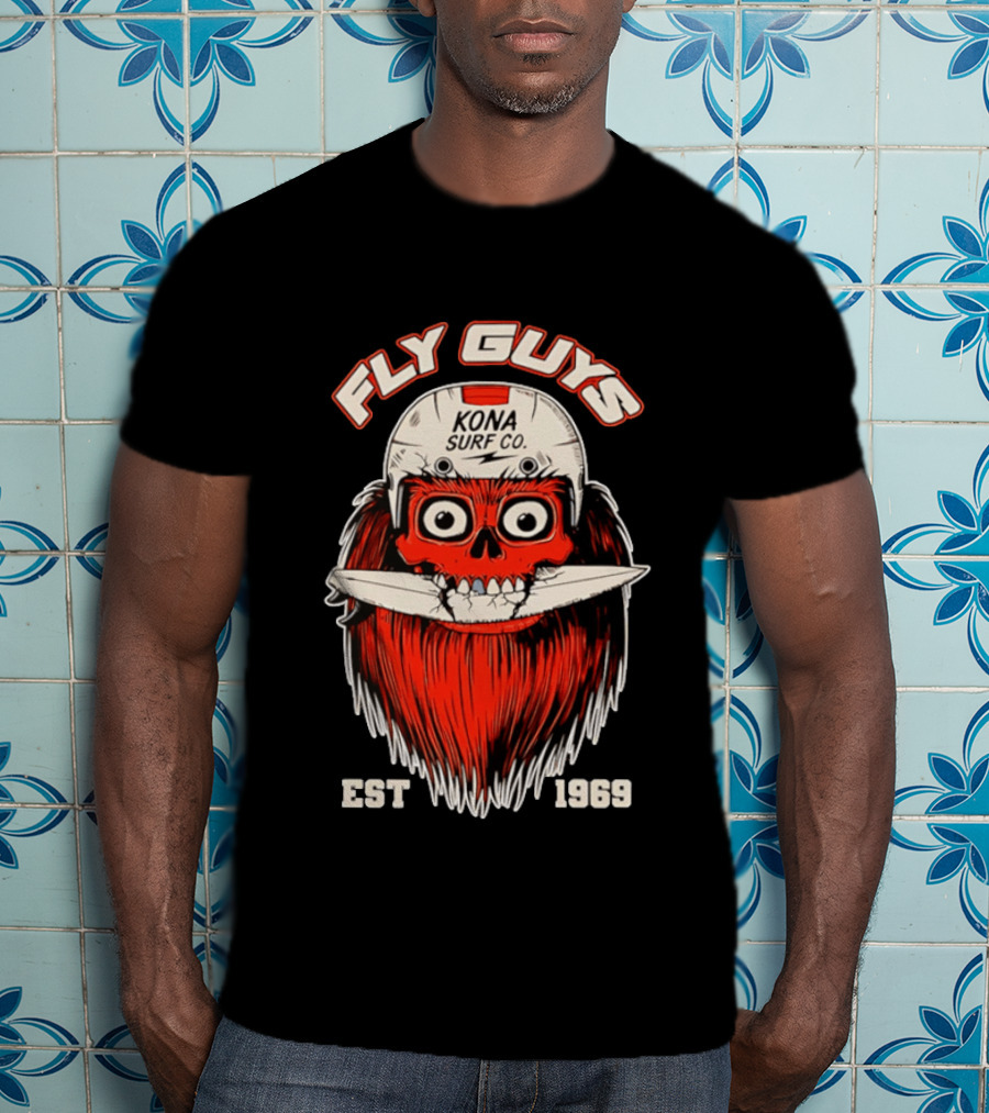 Fly Guys Kona Surf Co Est 1969 Skull Surfboard Helmet T-Shirt
