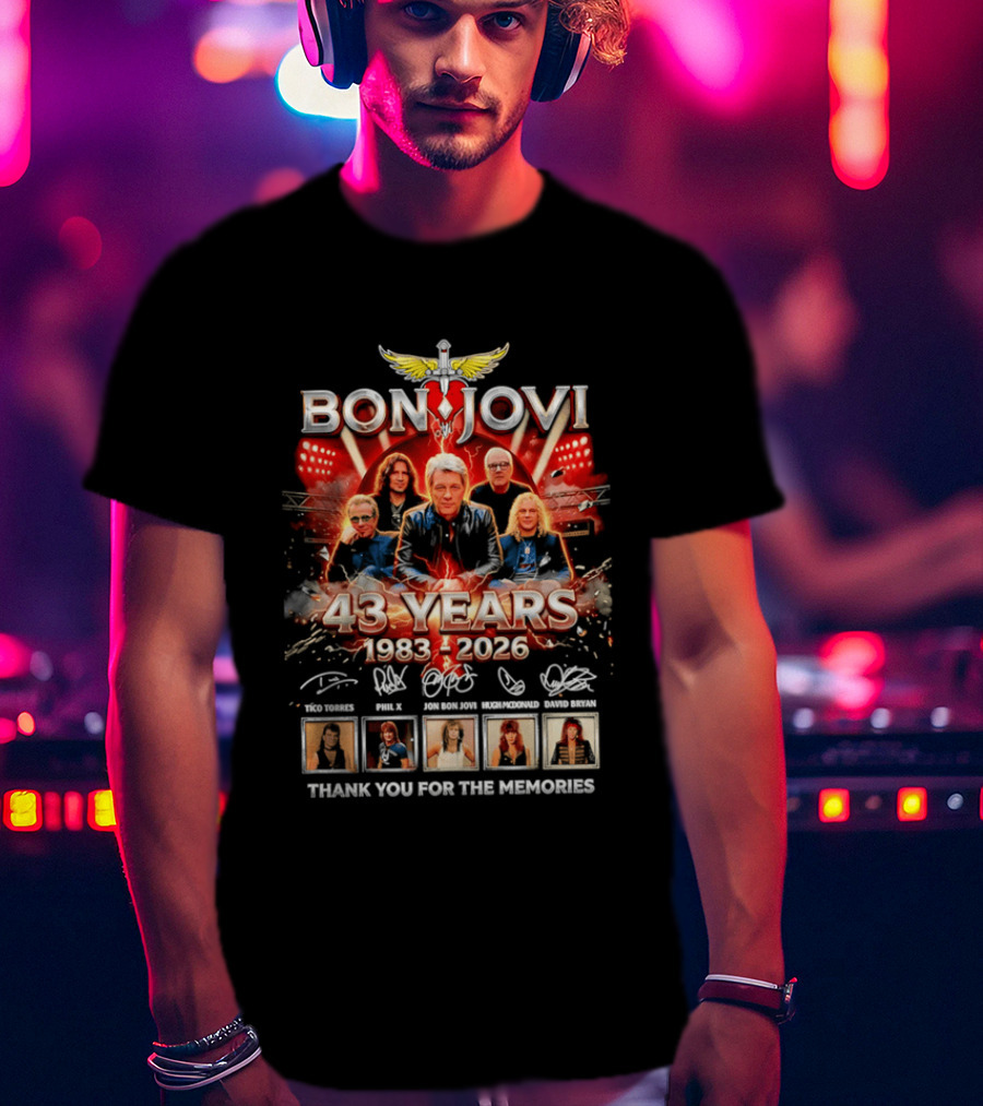 Bon Jovi 43 Years Celebration 1983 2026 Thank You For The Memories Signatures T-Shirt