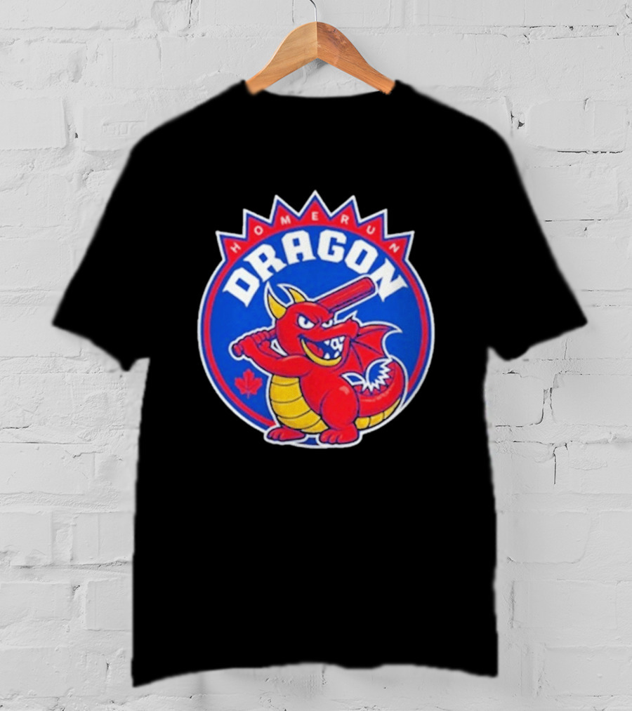 Home Run Dragon Baseball Batting Red Maple Leaf T-Shirt