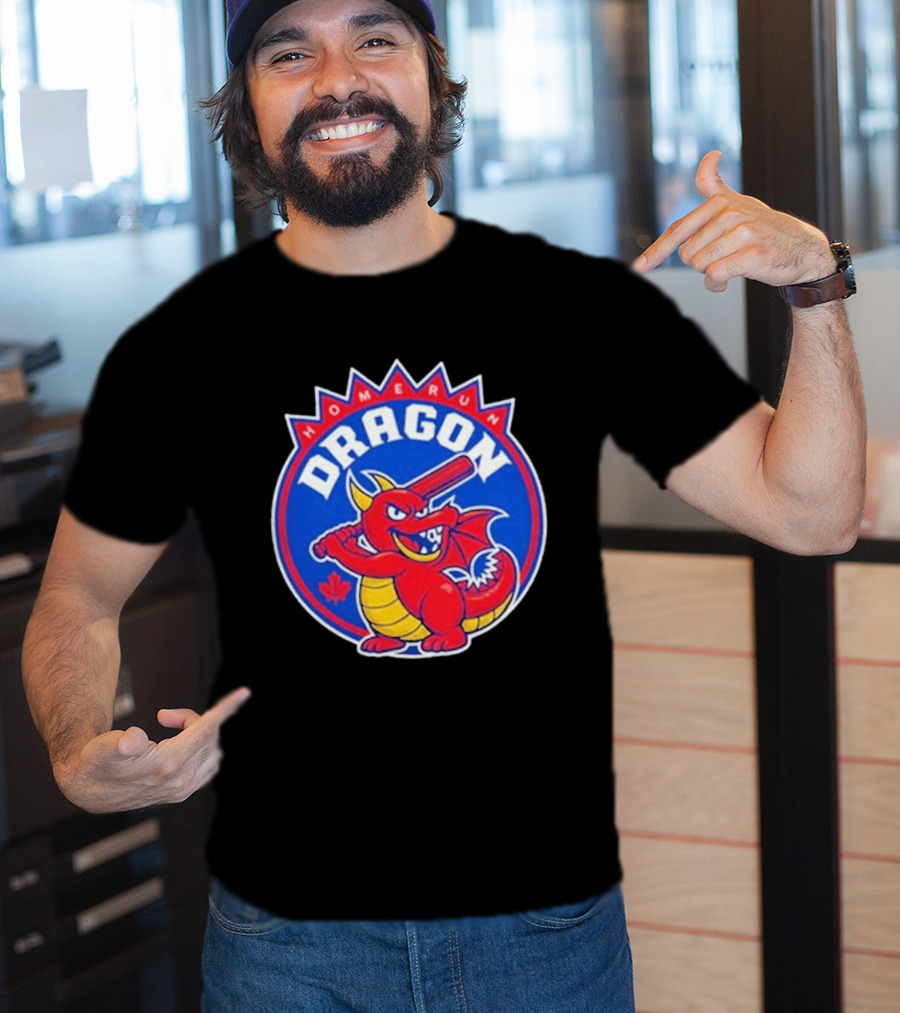 Home Run Dragon Baseball Batting Red Maple Leaf T-Shirt