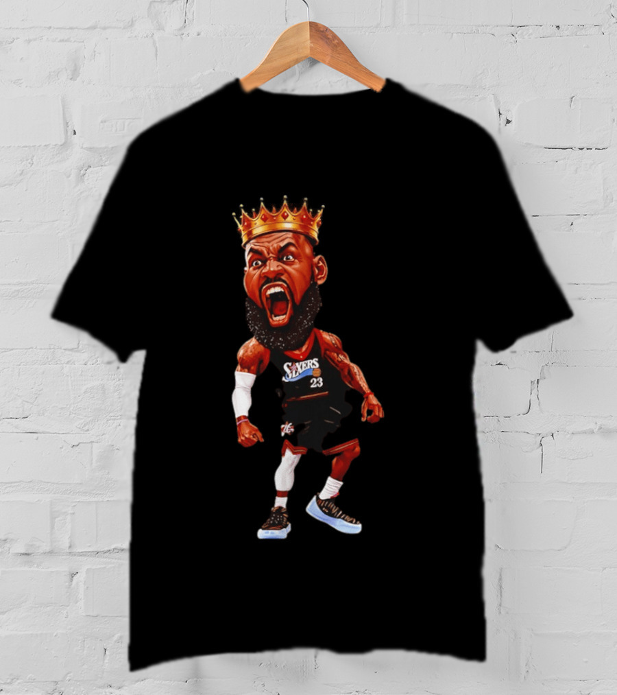 LeBron James Philadelphia 76ers King Caricature 23 Sixers T-Shirt