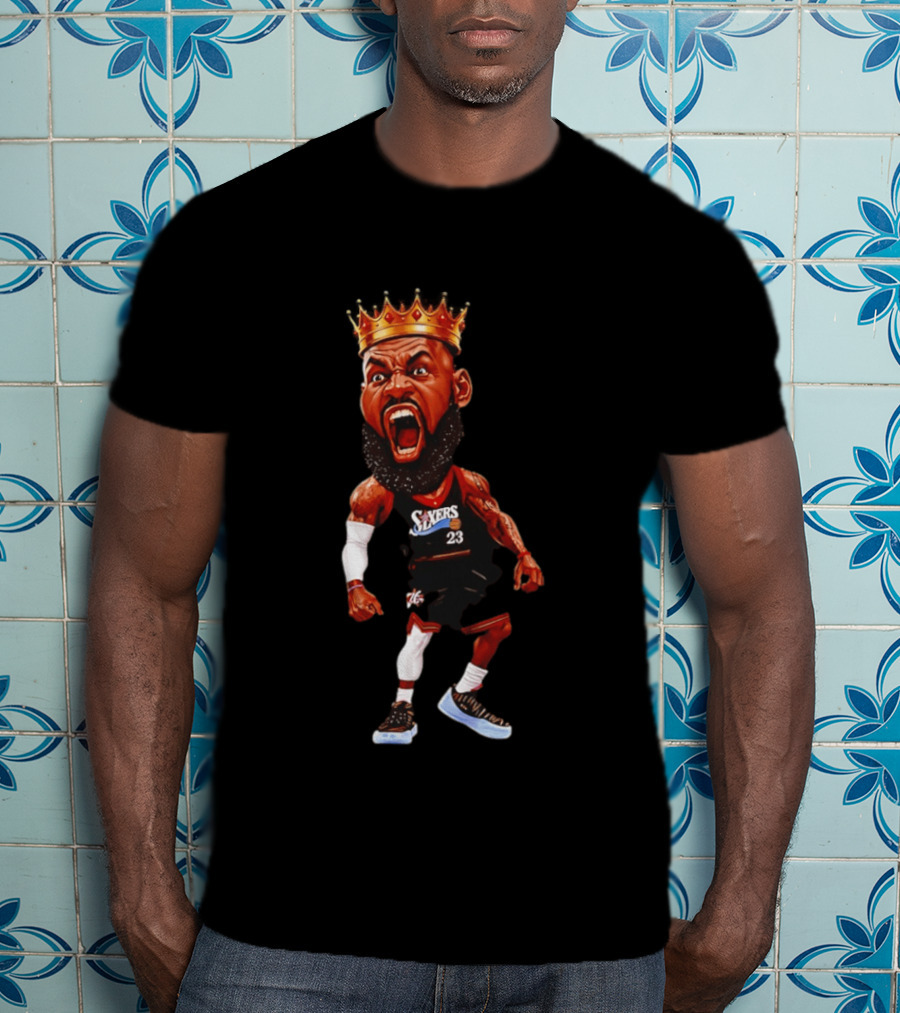 LeBron James Philadelphia 76ers King Caricature 23 Sixers T-Shirt