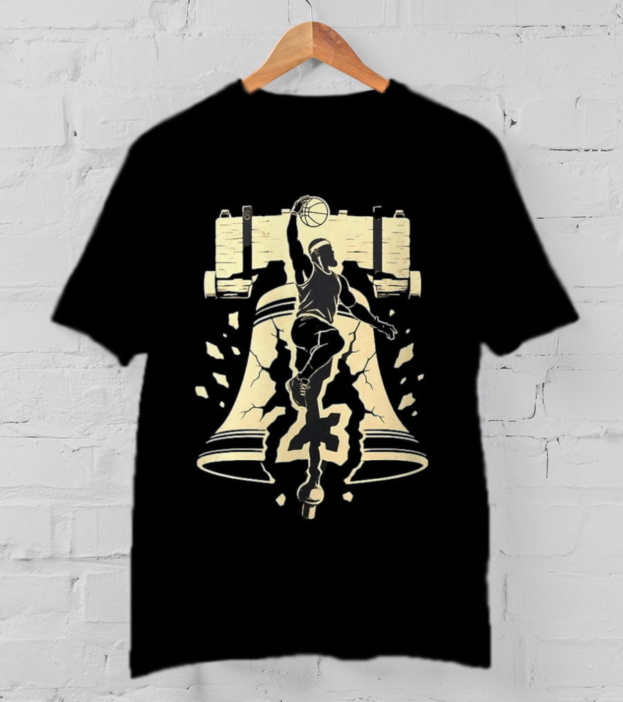 LeBron James Slam Dunk Philadelphia 76ers Liberty Bell Crack NBA 23 T-Shirt