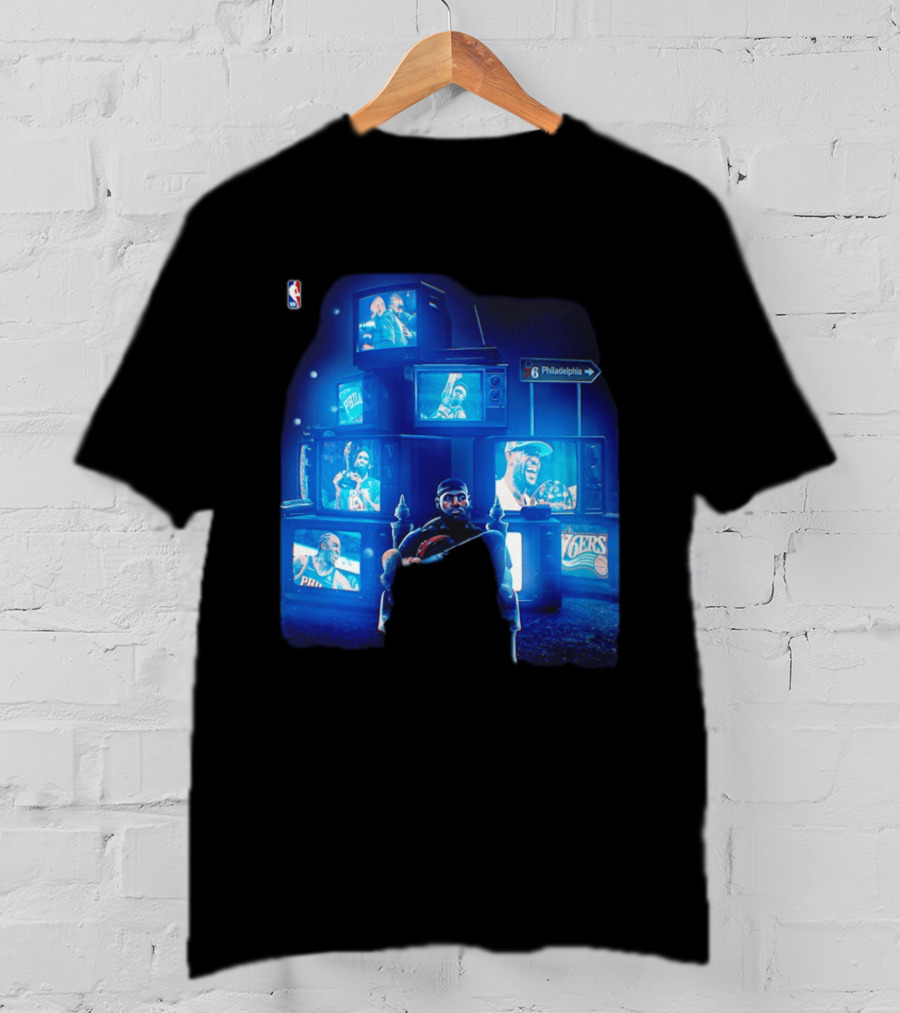 Philadelphia 76ers LeBron James NBA Collage TVs And Signs T-Shirt