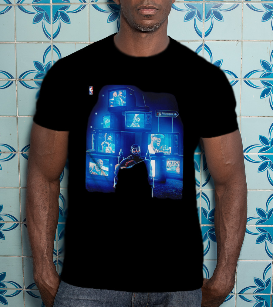 Philadelphia 76ers LeBron James NBA Collage TVs And Signs T-Shirt
