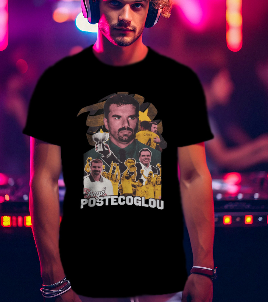 Ange Postecoglou Victory Celebration Collage Champions Cup Cahill T-Shirt