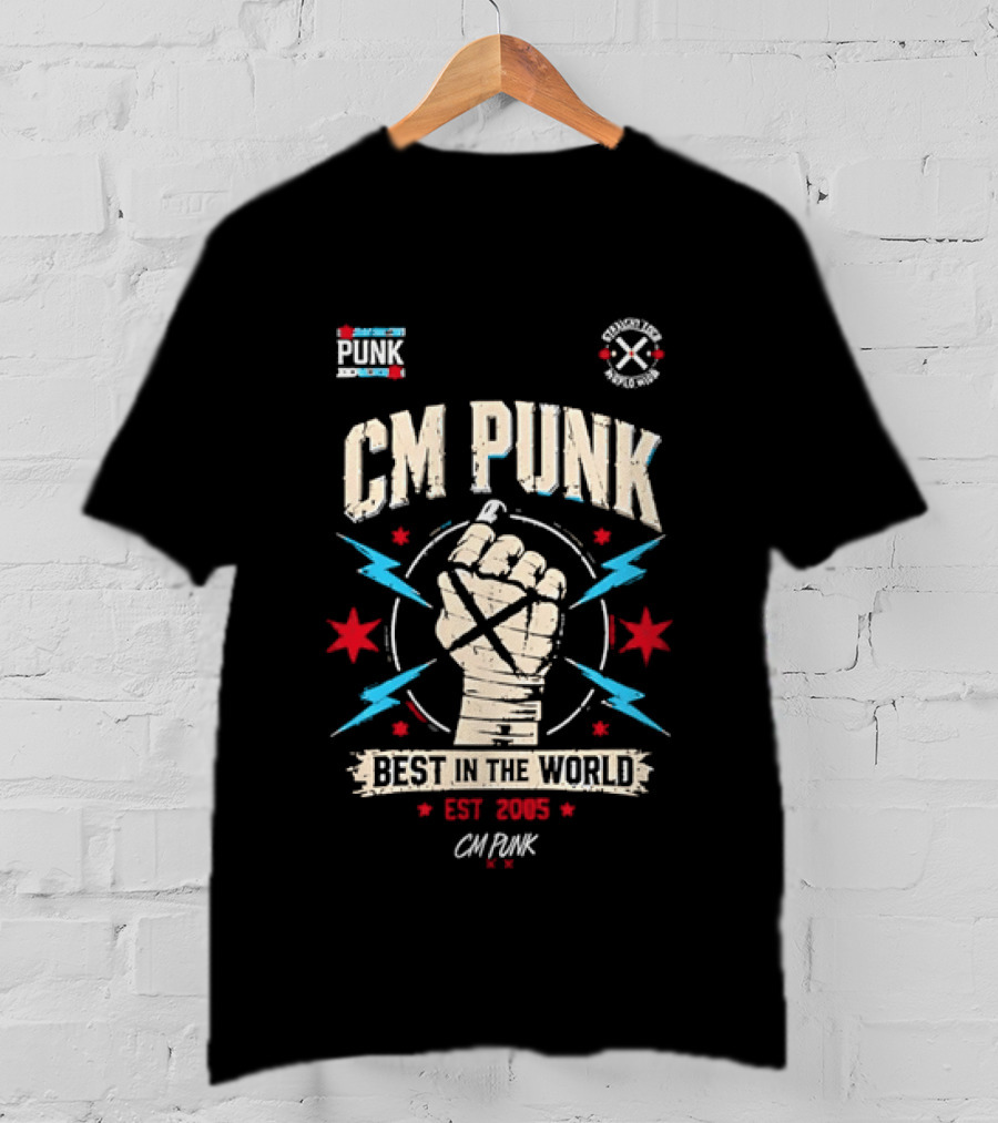 CM Punk Fist Best In The World Est 2005 Stars And Lightning T-Shirt