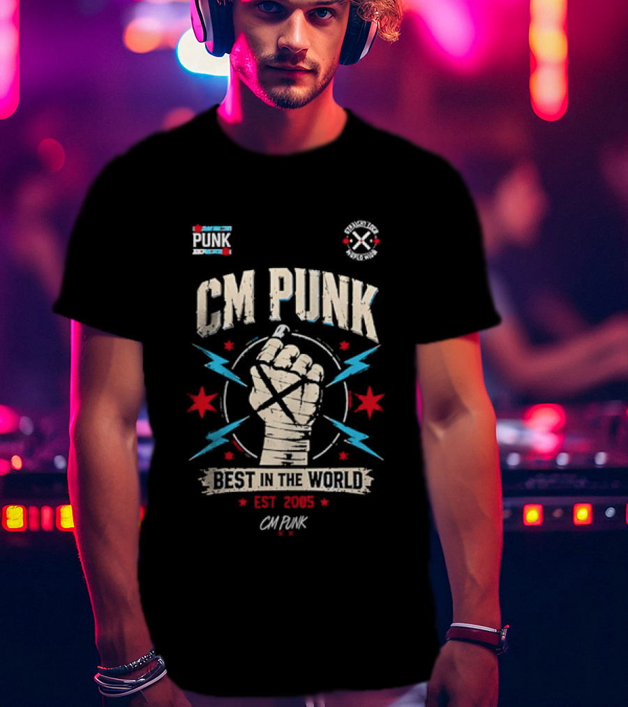 CM Punk Fist Best In The World Est 2005 Stars And Lightning T-Shirt