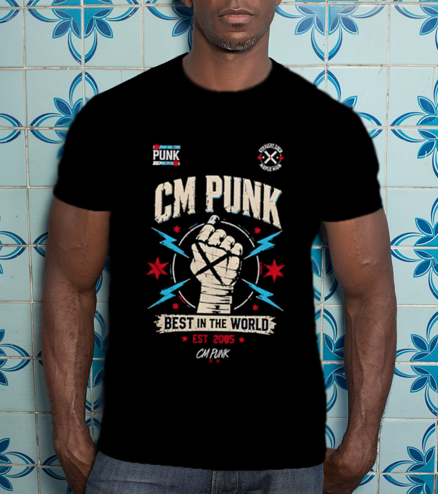 CM Punk Fist Best In The World Est 2005 Stars And Lightning T-Shirt