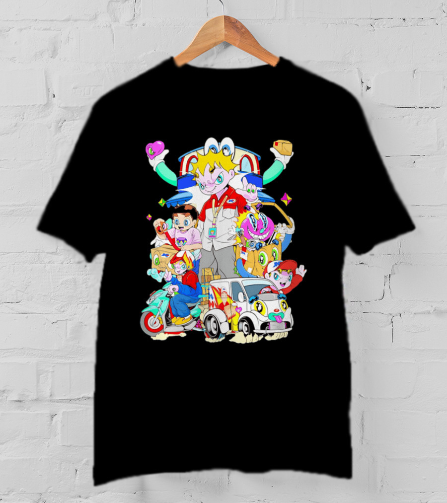 JNE Express Delivery Cartoon Characters And Van Fun Anime T-Shirt