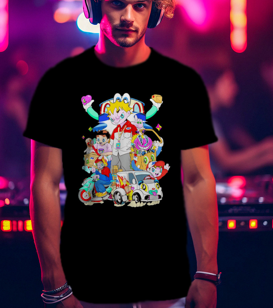 JNE Express Delivery Cartoon Characters And Van Fun Anime T-Shirt