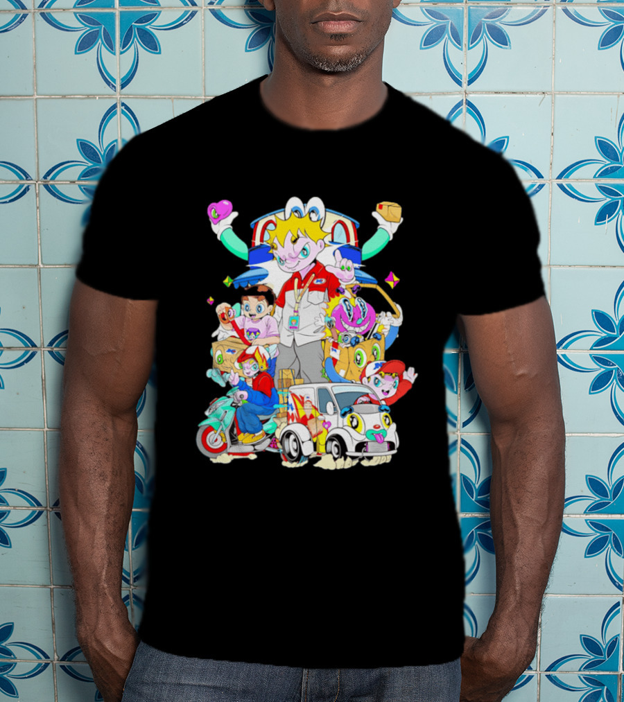 JNE Express Delivery Cartoon Characters And Van Fun Anime T-Shirt