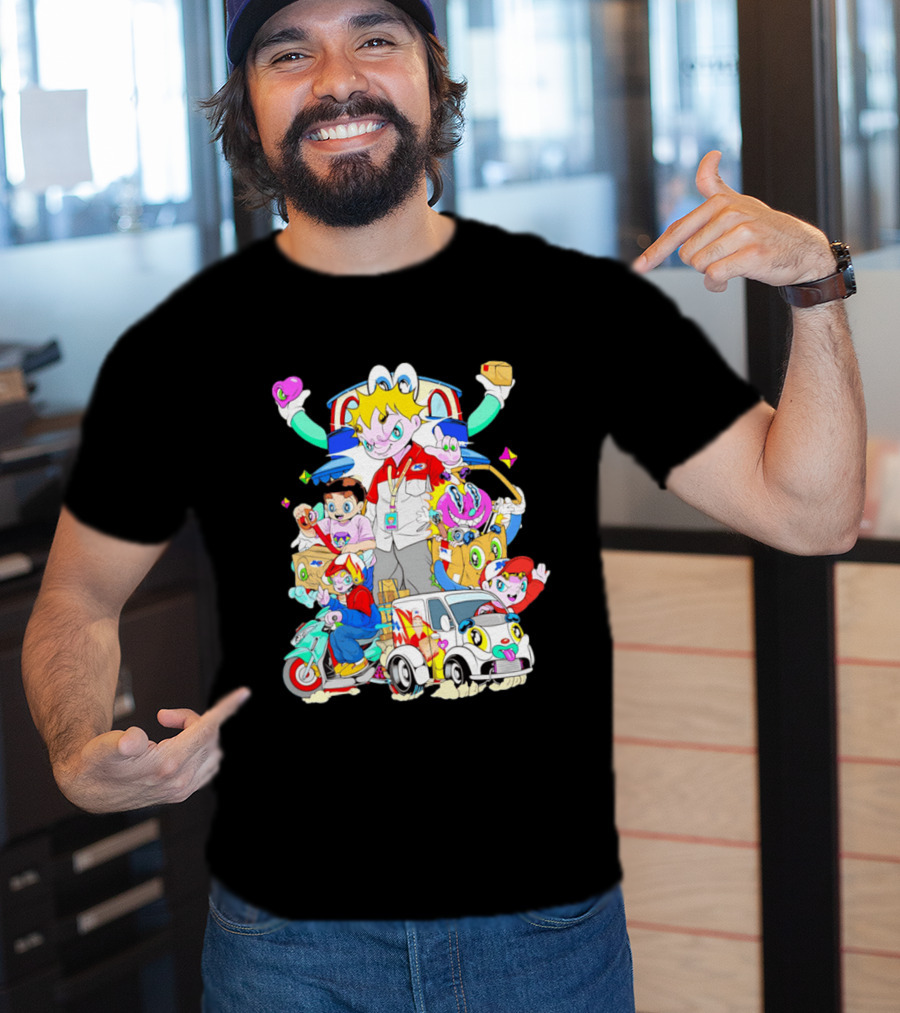 JNE Express Delivery Cartoon Characters And Van Fun Anime T-Shirt