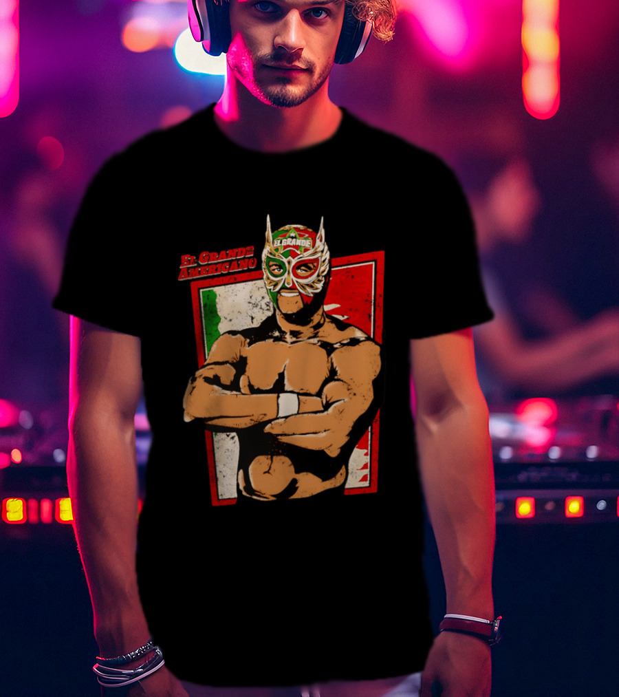 El Grande Americano Lucha Libre Wrestler Mexican Flag Masked Hero T-Shirt