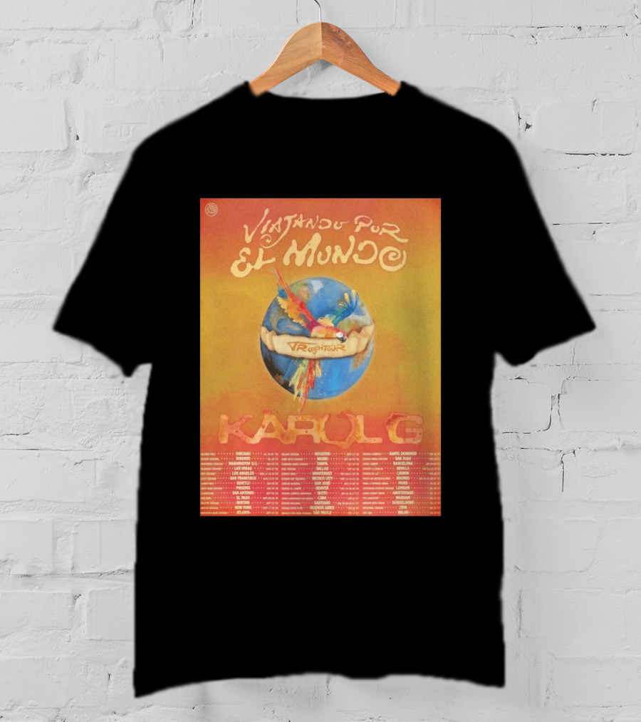 Karol G Viajando Por El Mundo Tropitour 2026 World Tour Dates Colorful Parrot T-Shirt