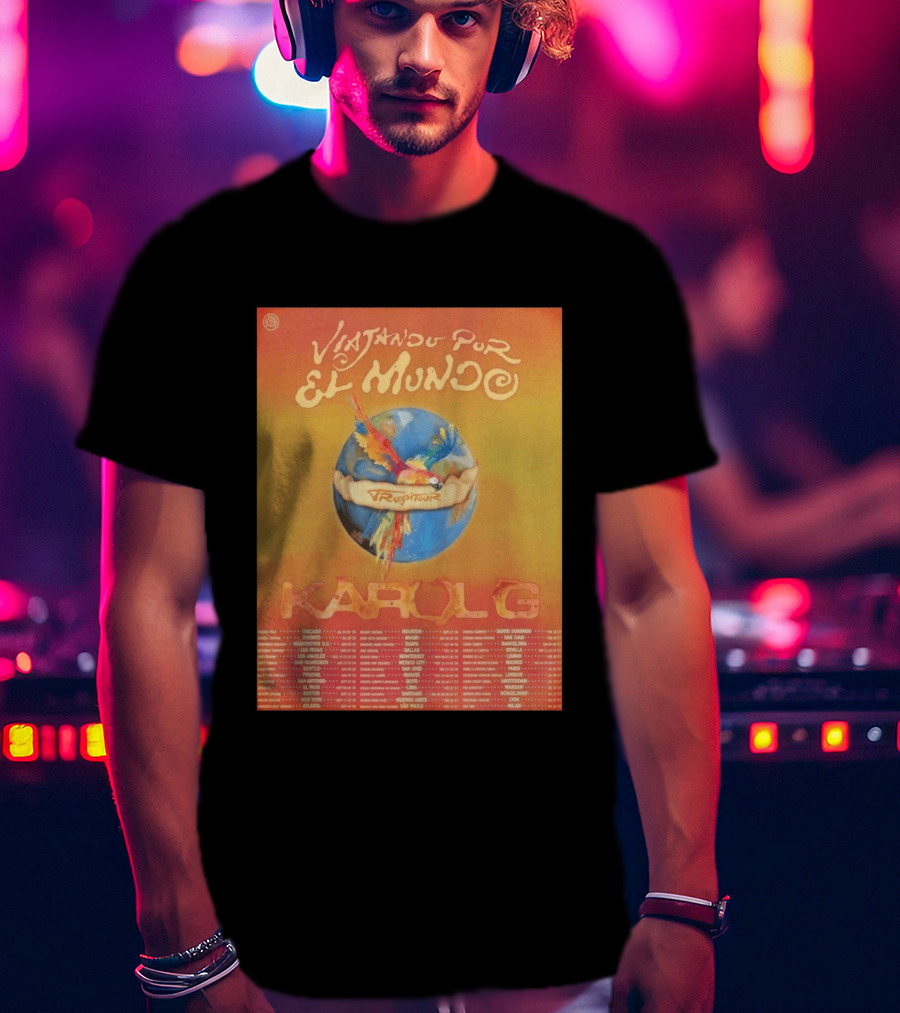 Karol G Viajando Por El Mundo Tropitour 2026 World Tour Dates Colorful Parrot T-Shirt