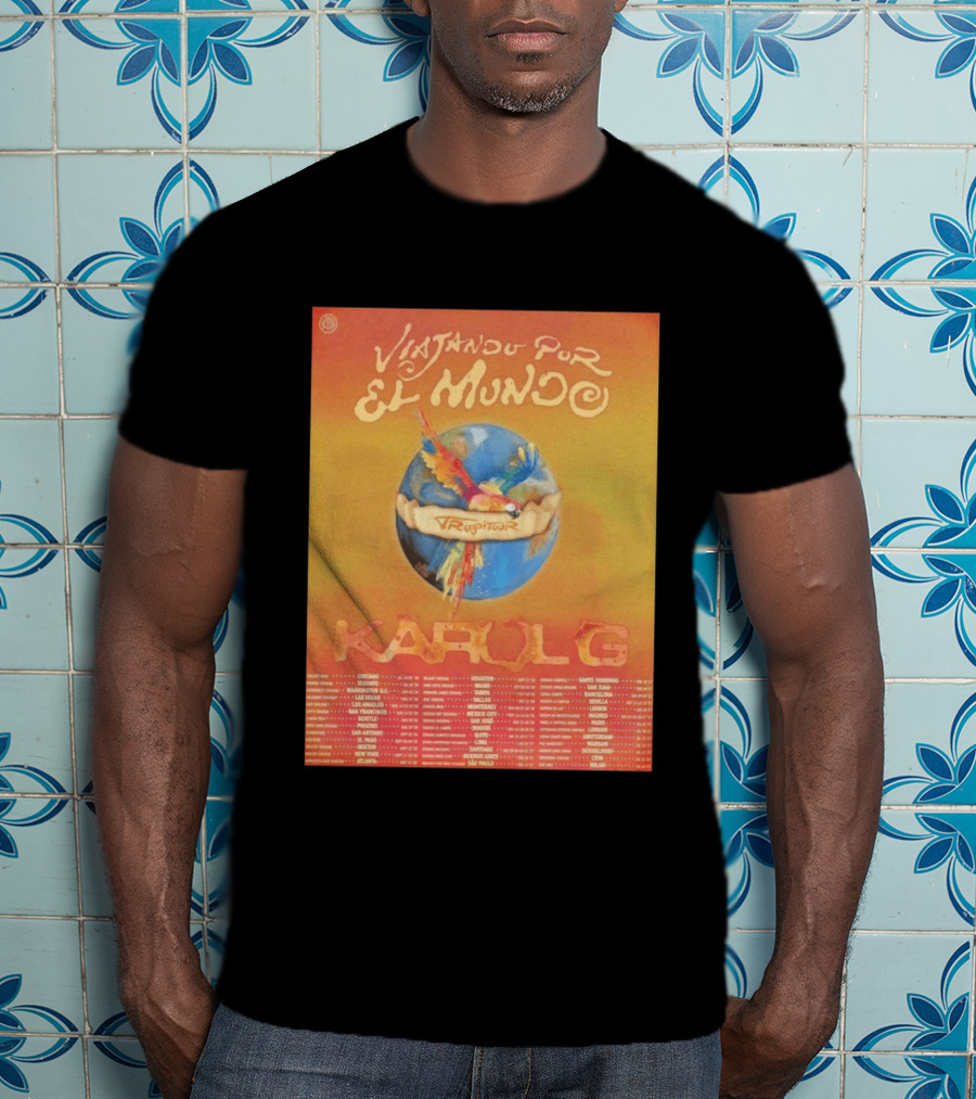 Karol G Viajando Por El Mundo Tropitour 2026 World Tour Dates Colorful Parrot T-Shirt