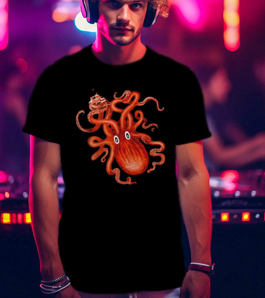 Kraken Vs Ship Nautical Adventure Monster T-Shirt