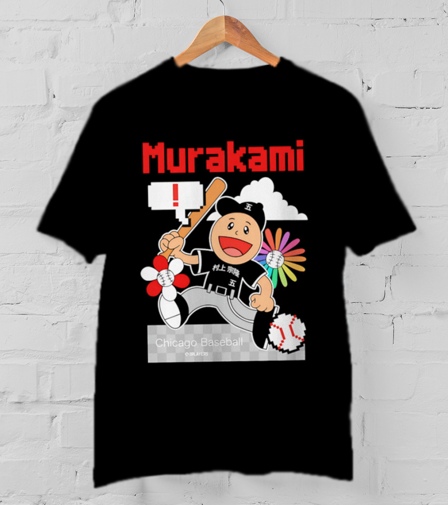 Murakami Chicago Baseball IPlayers Animated Character Flower Motif T-Shirt