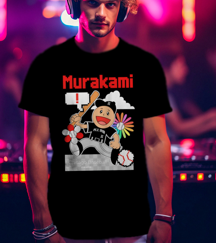 Murakami Chicago Baseball IPlayers Animated Character Flower Motif T-Shirt