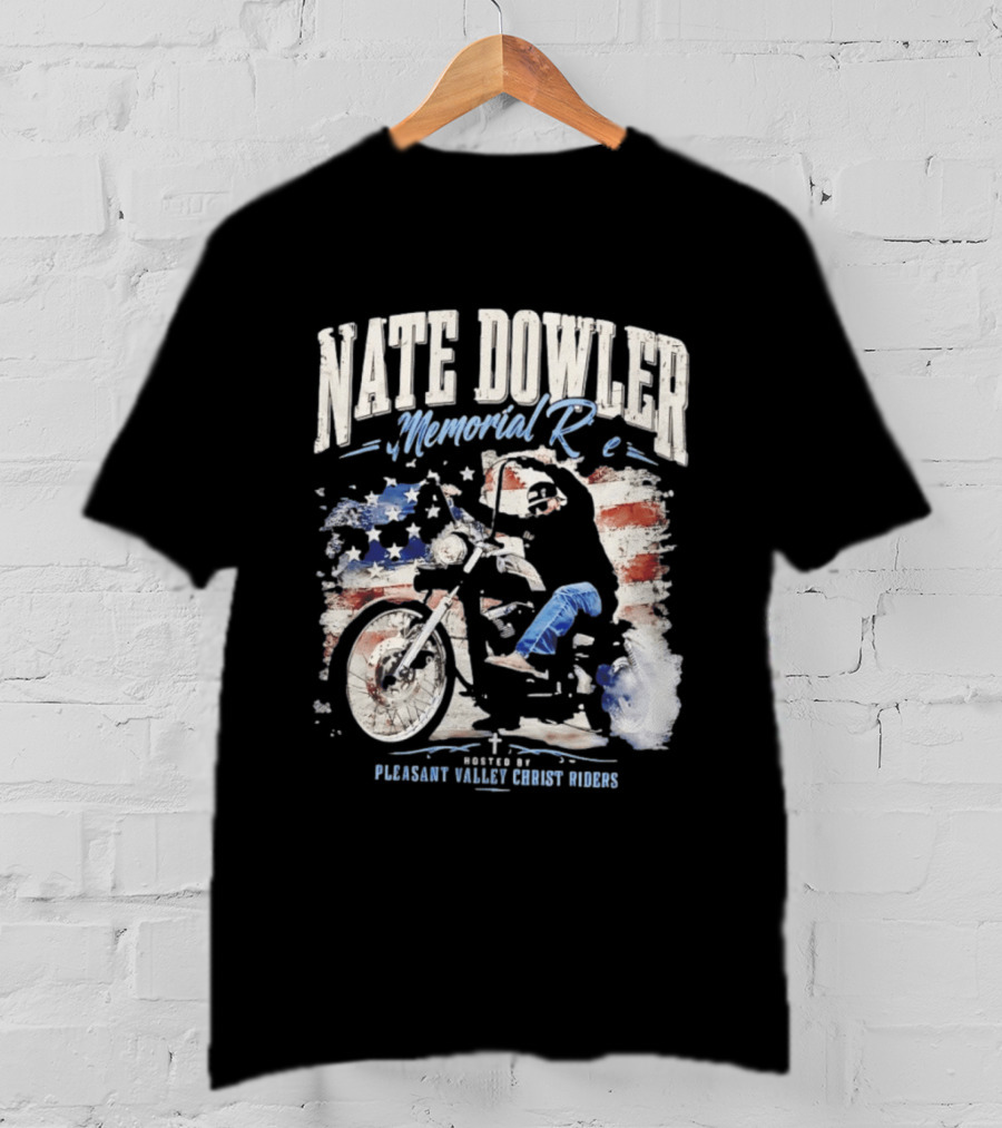 Nate Dowler Memorial Ride Pleasant Valley Ghost Riders American Flag Moto T-Shirt