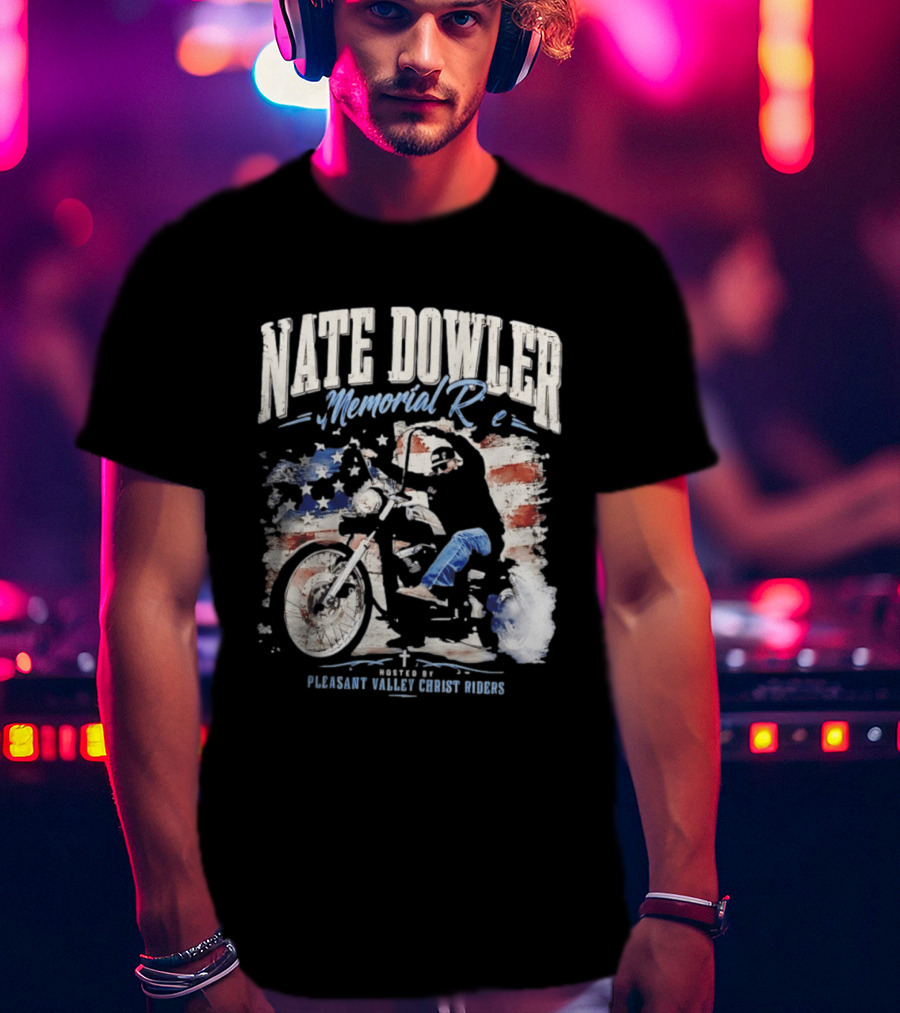 Nate Dowler Memorial Ride Pleasant Valley Ghost Riders American Flag Moto T-Shirt