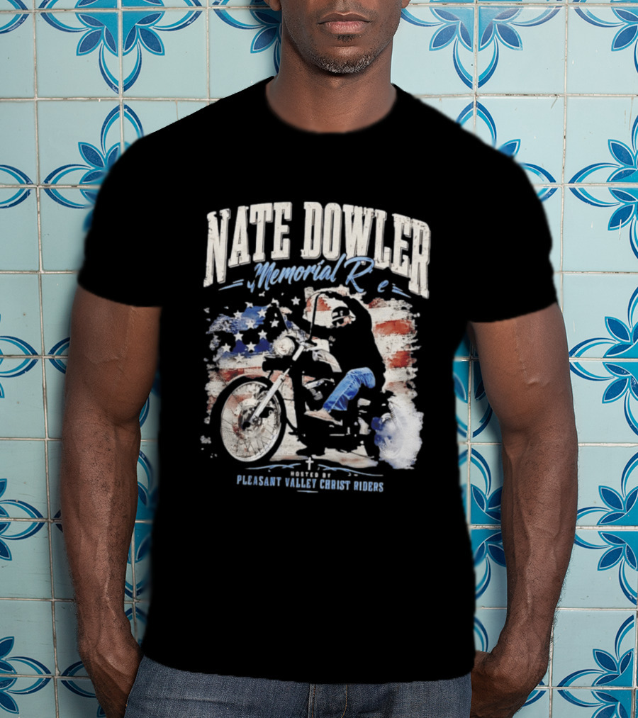Nate Dowler Memorial Ride Pleasant Valley Ghost Riders American Flag Moto T-Shirt