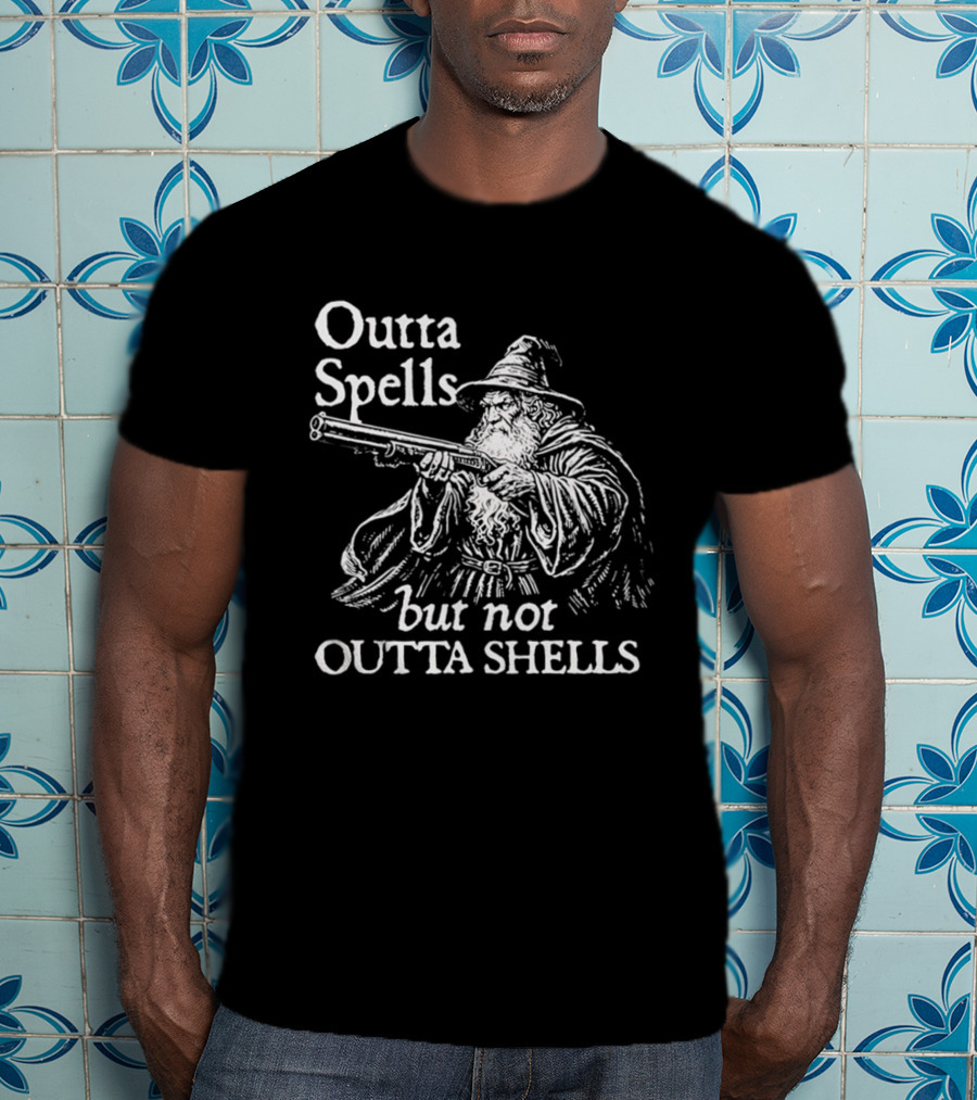 Outta Spells But Not Outta Shells Wizard With Gun Magic T-Shirt