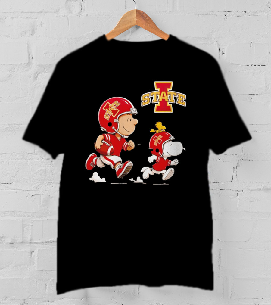 Peanuts Charlie Brown Snoopy Woodstock Running Football Iowa State T-Shirt