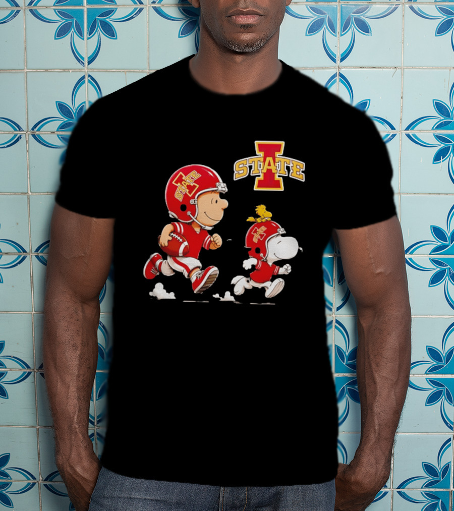 Peanuts Charlie Brown Snoopy Woodstock Running Football Iowa State T-Shirt
