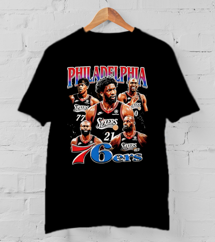 Philadelphia 76ers Embiid LeBron Collage 21 77 T-Shirt