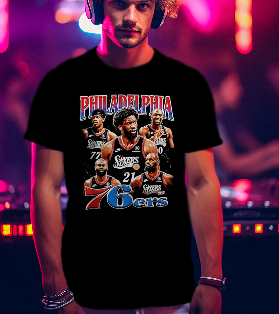 Philadelphia 76ers Embiid LeBron Collage 21 77 T-Shirt